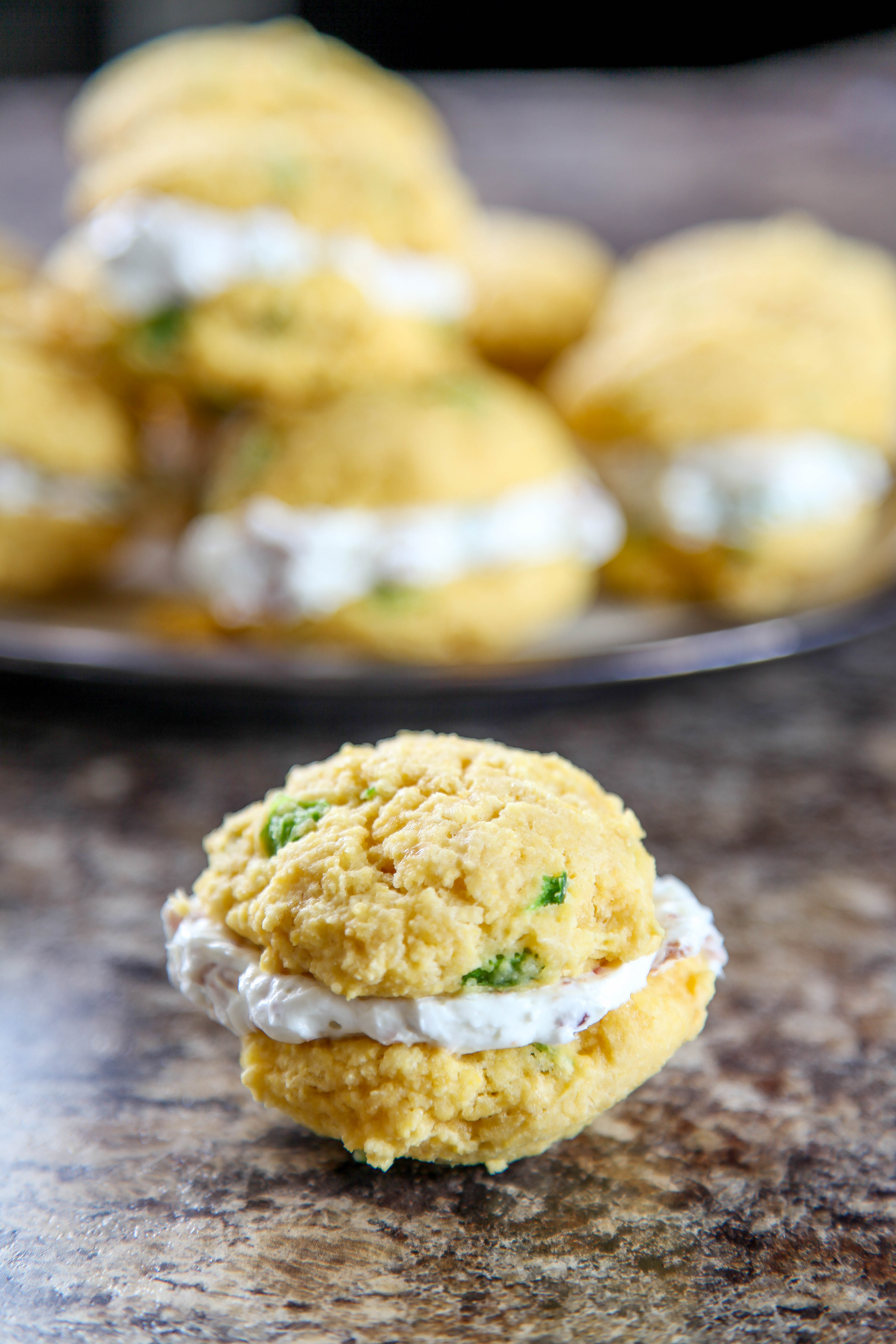 Jalapeno Cornbread Whoopie Pies with Bacon Goat Cheese