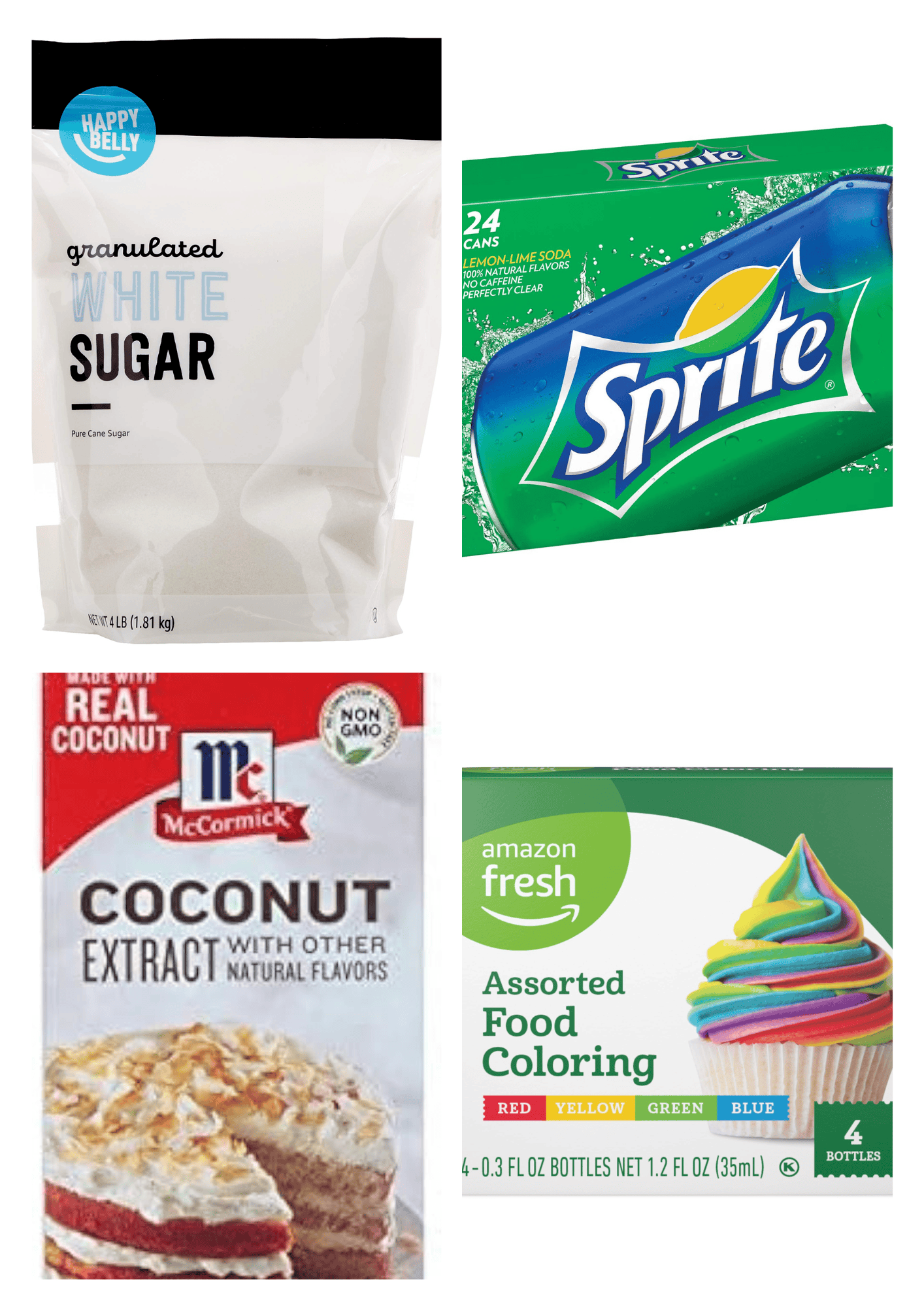 white sugar, sprite, coconut extract, and food dye.