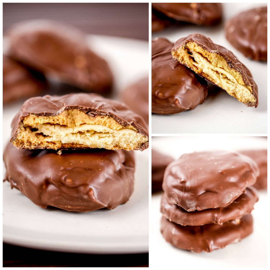 a collage of 3 images of tagalong cookies