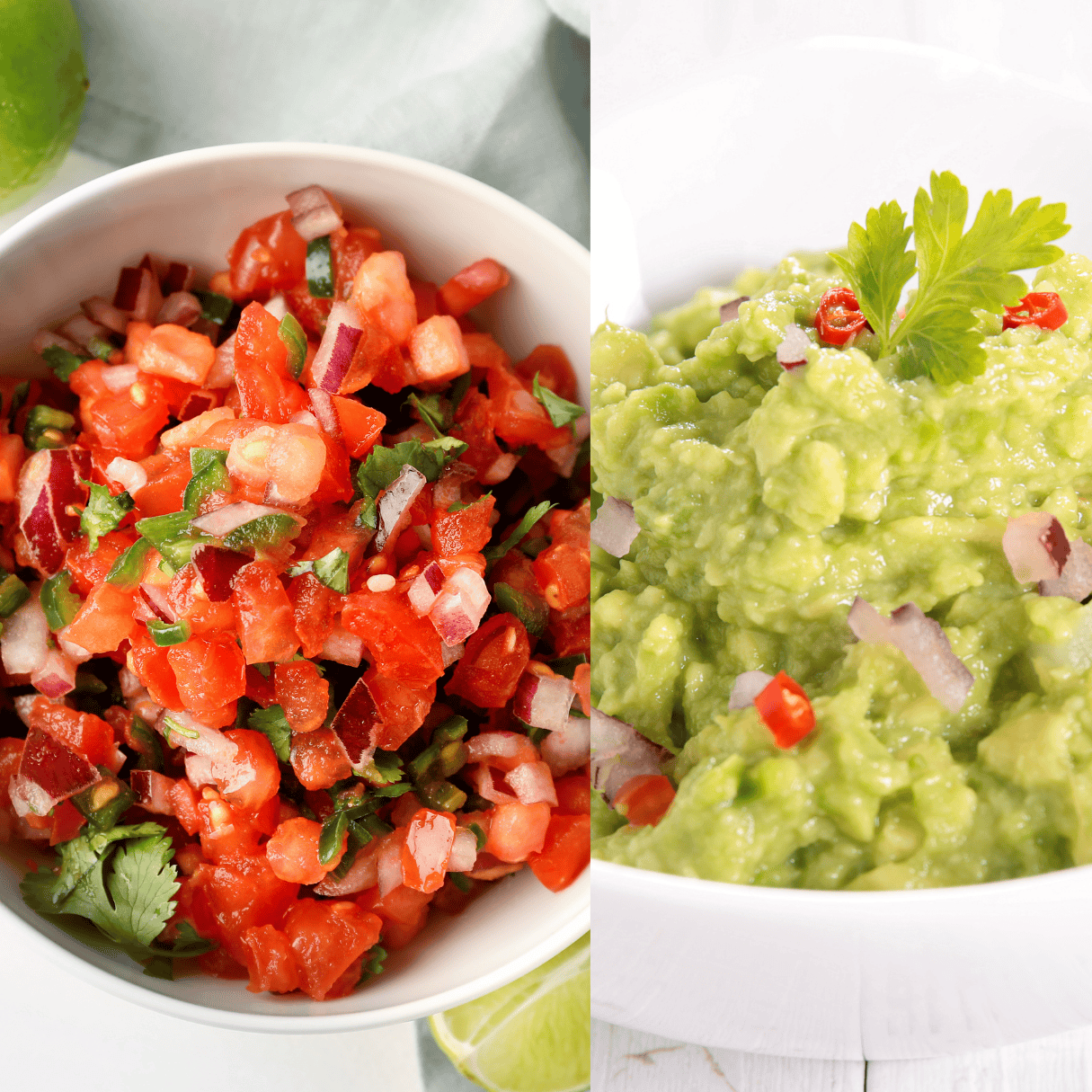 homemade pico de gallo and homemade guacamole toped with cilantro. 