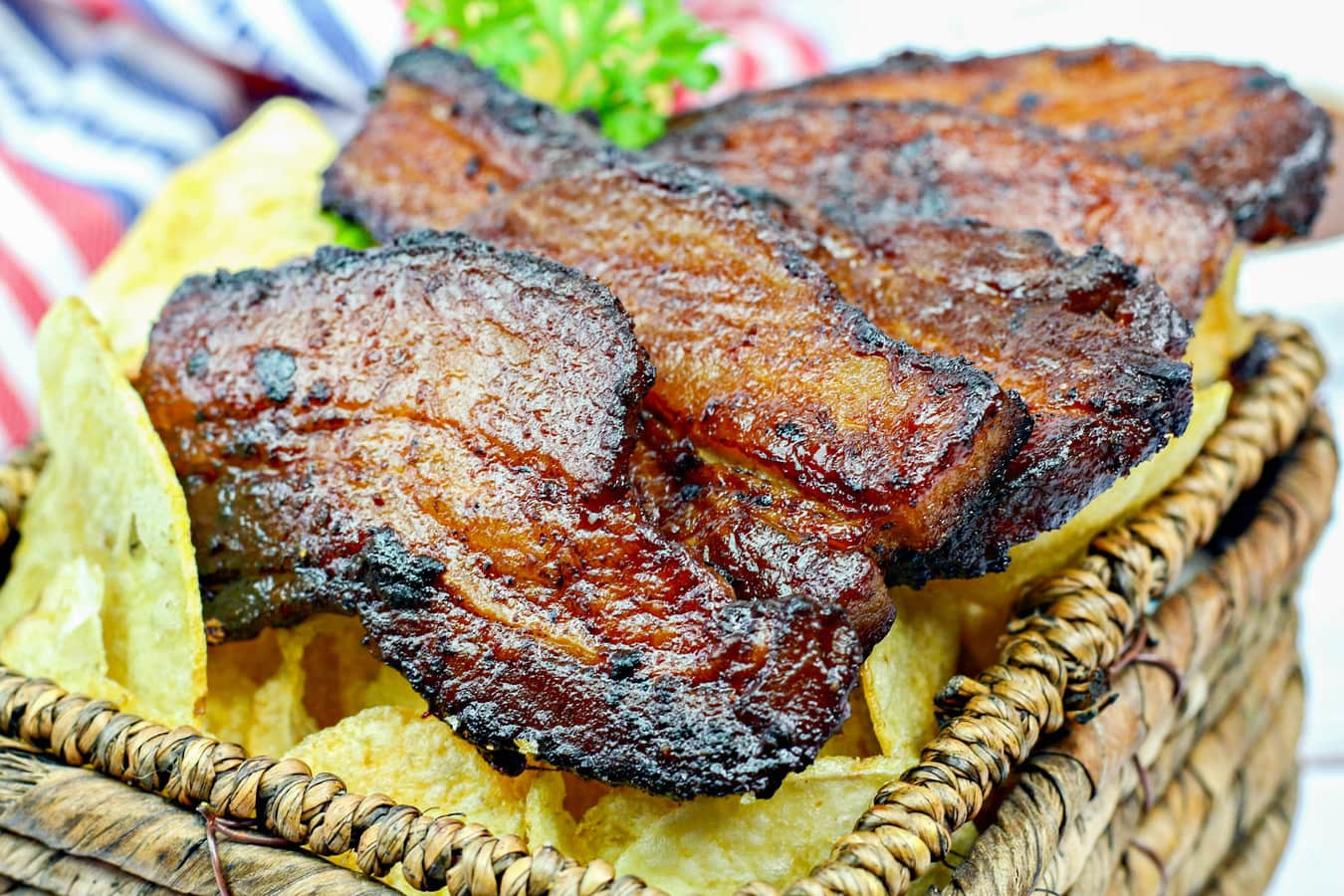 a closeup of charred burnt ends. 