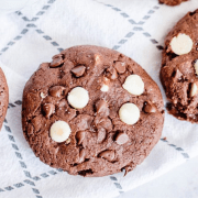 a chocolate coffee cookie with espresso and white chocolate chips.