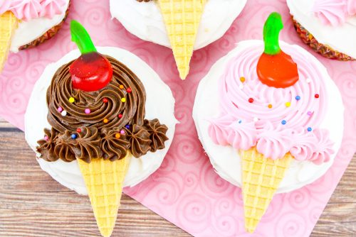 Chocolate and Pink Ice Cream Cone Cupcakes