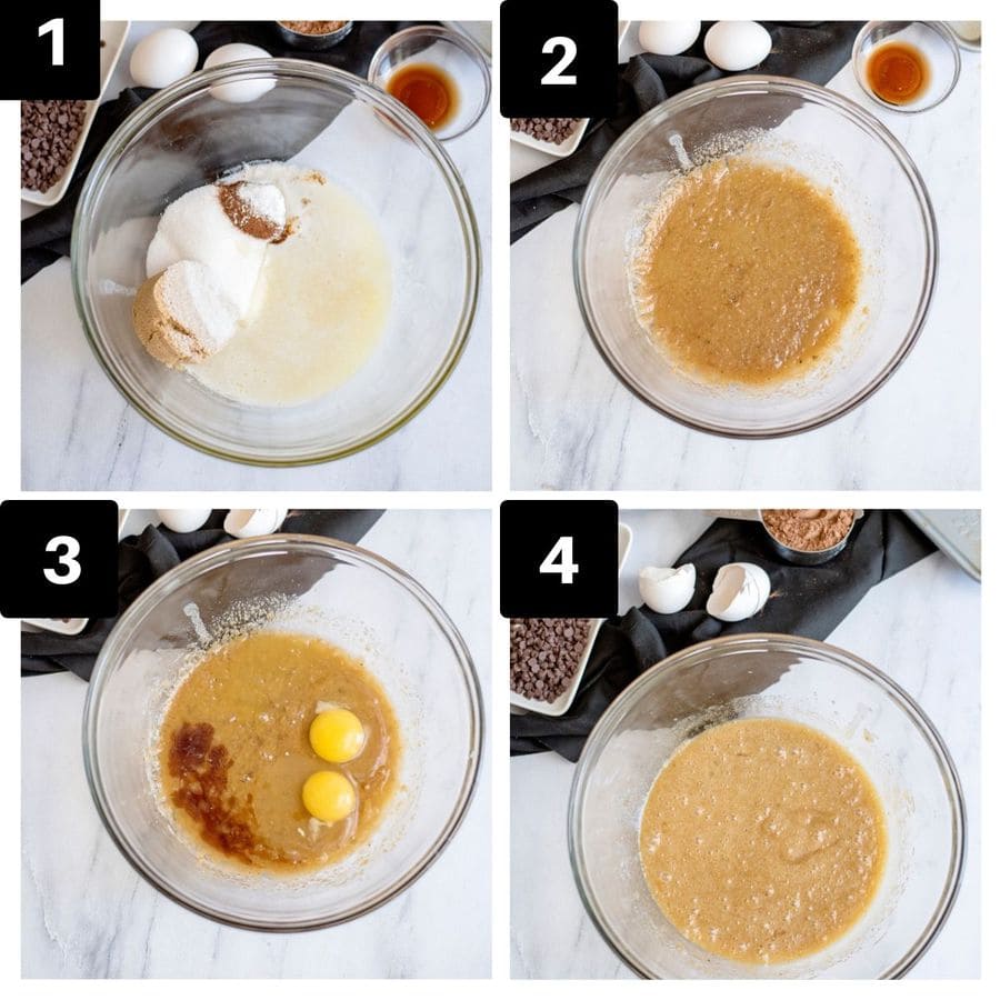 creaming butter and sugar in a clear bowl.