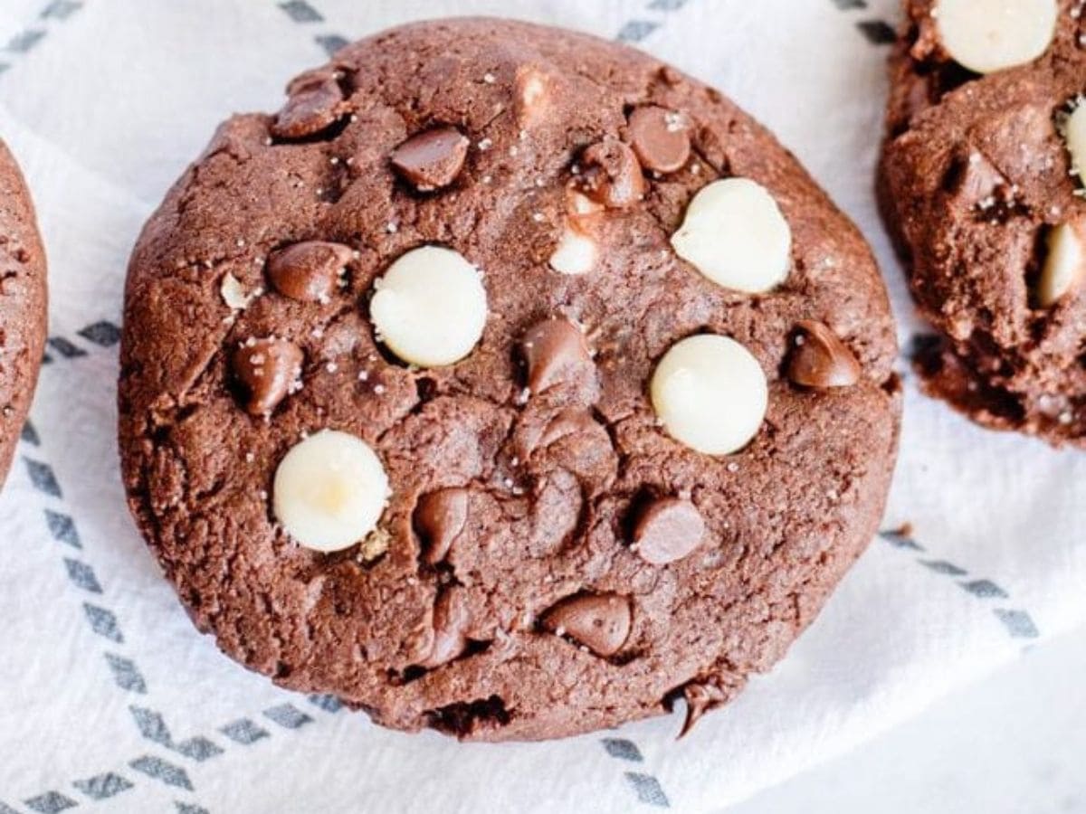 a chocolate coffee cookie with espresso and white chocolate chips.