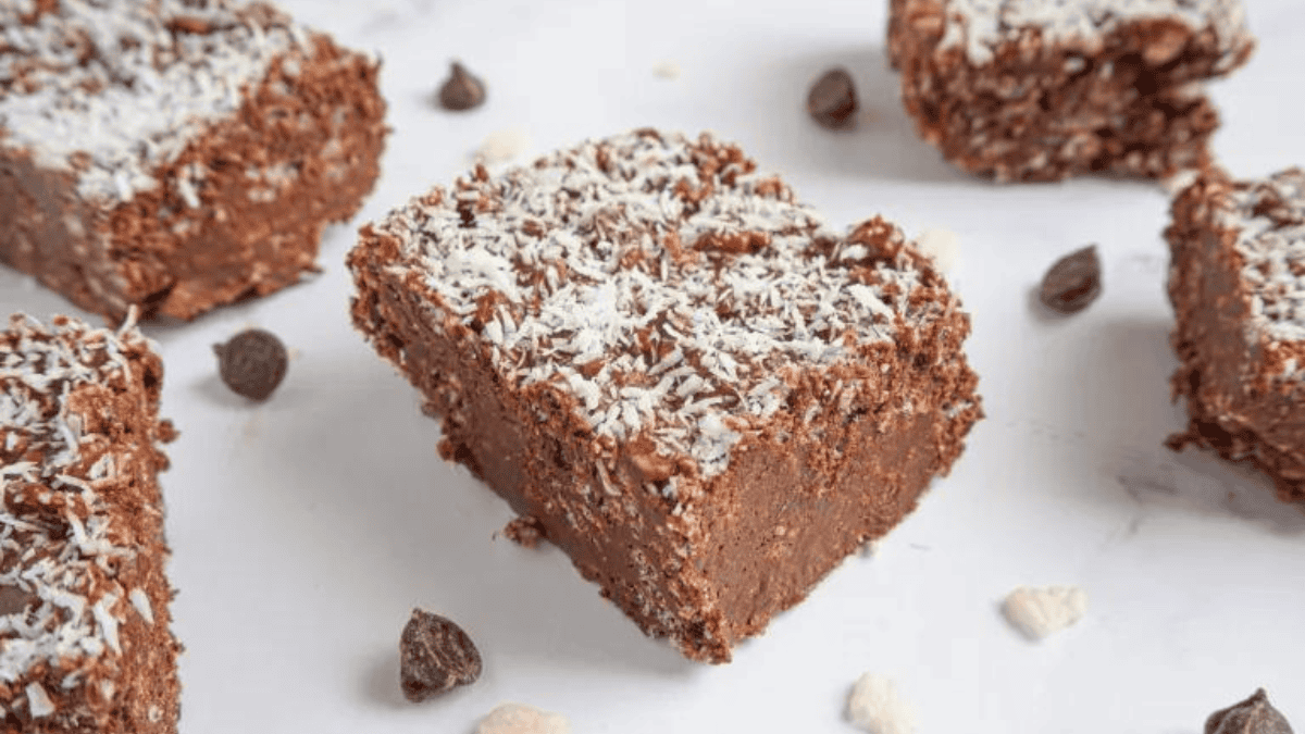 Cereal squares with lots of chocolate and peanut butter.