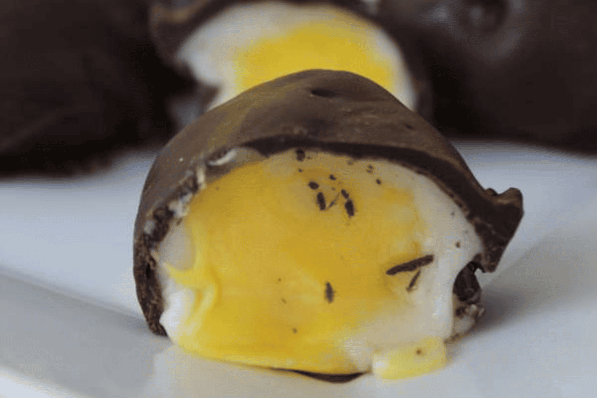 Close up shot of a Copycat Cadbury Egg.