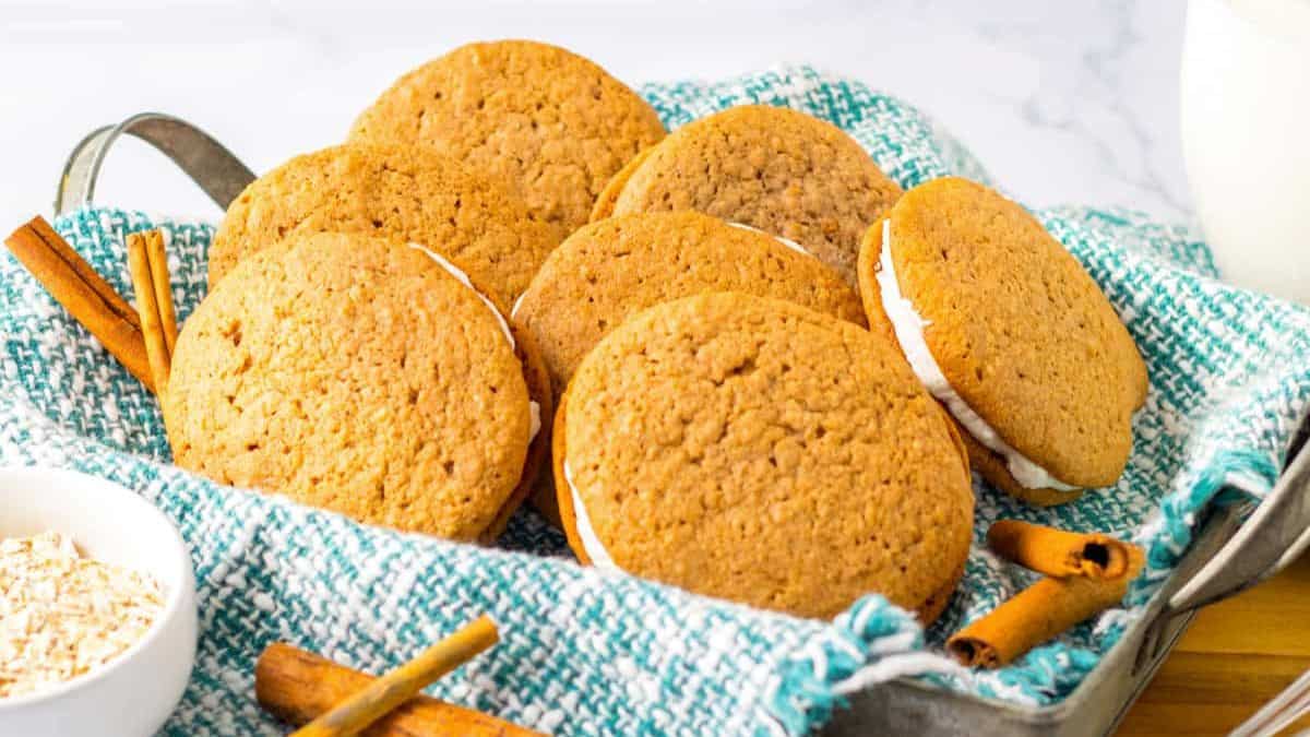 a basket of cream pie cookies.