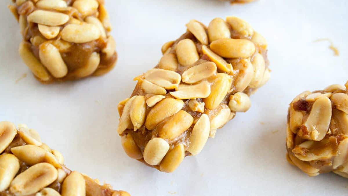 homemade peanut coated candy bars.