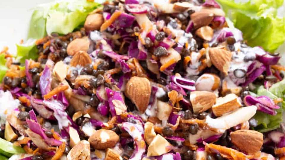 Crunchy cabbage salad on a plate.