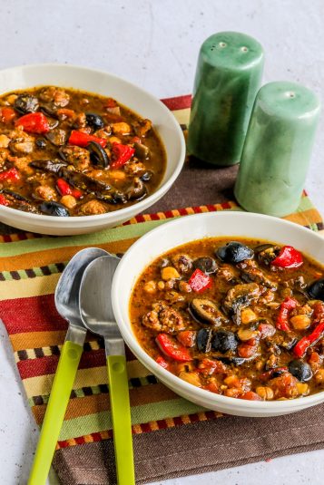 Sausage and Chickpea Stew shown in two bowls.
