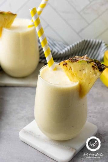 A display of Pineapple Smoothie Drink With banana And Honey.