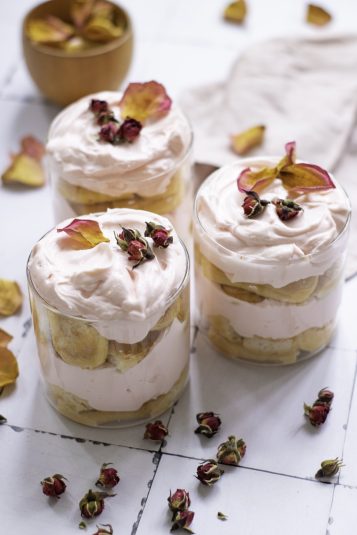 Close up of Rose Tiramisu with Mascarpone.