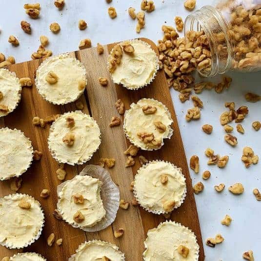 Top view of No Bake Mini Mango Cheesecakes.