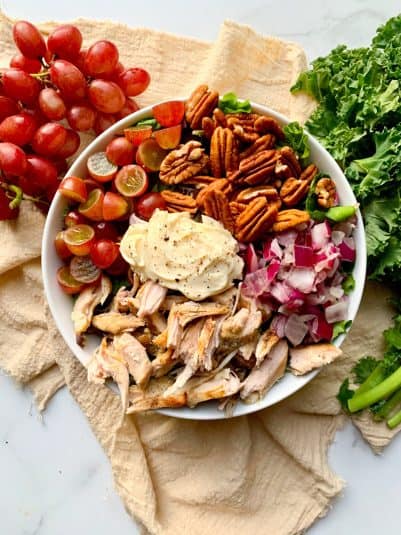 Overhead view of a Chicken Waldorf Salad.