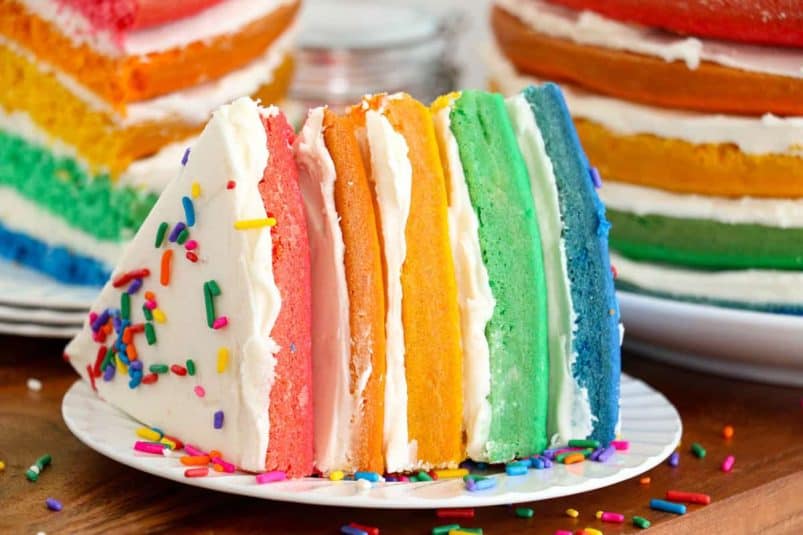 A display of Rainbow Layer Cake.