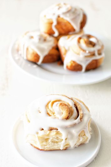 Snickerdoodle Cookie Dough Cinnamon Rolls on a plate.