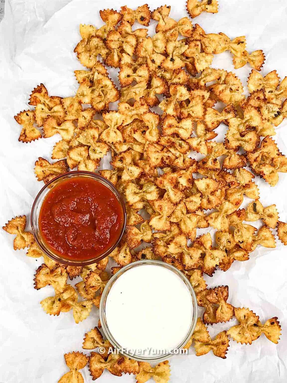 Overhead view of Air fryer Pasta Chips.