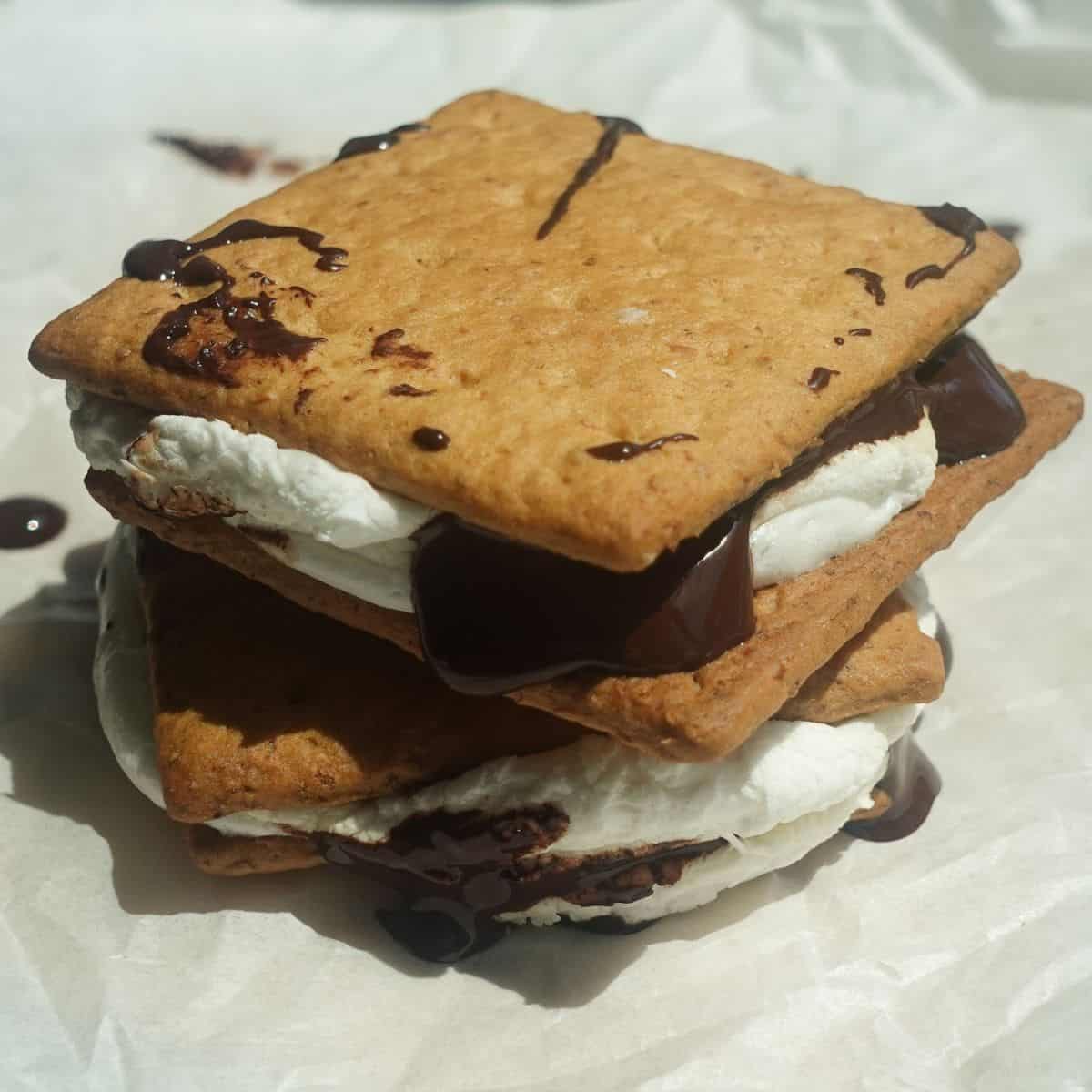Two S'mores stacked.