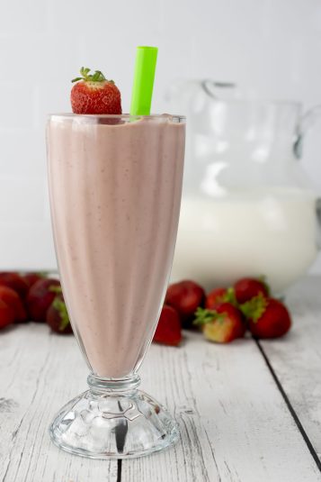 Close up of a Chocolate Strawberry Smoothie.