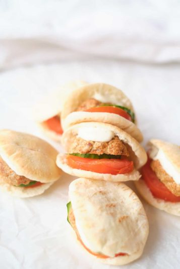 Five of the finished meatball pita pockets.