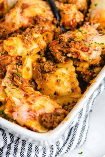  Ravioli Lasagna recipe is made with layers of frozen cheese ravioli in place of the usual lasagna noodles. 