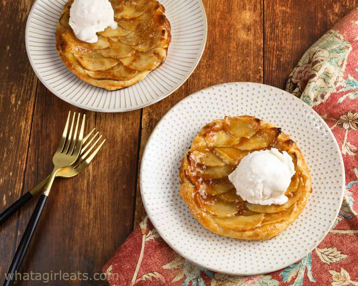 Apple tarts top shot with ice cream.