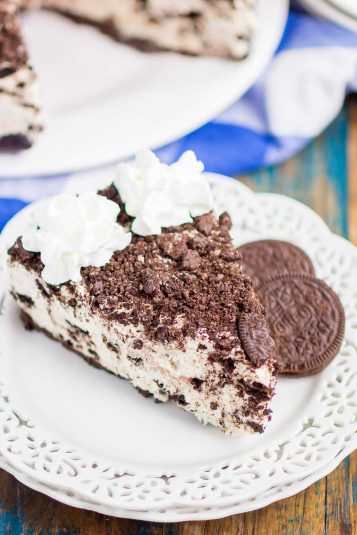 Close up of a No Bake Oreo Cheesecake.
