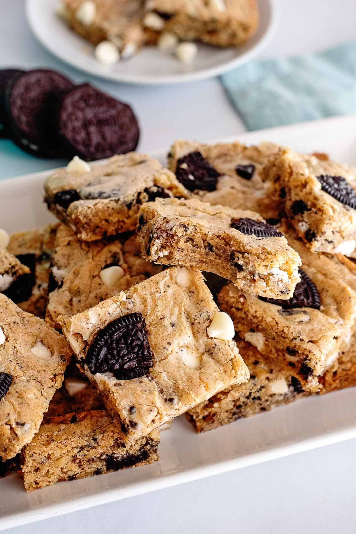 Oreo bars with bite out.