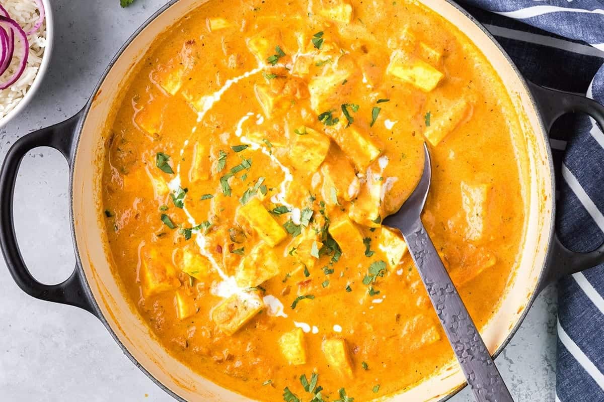 Overhead view of Paneer Curry.