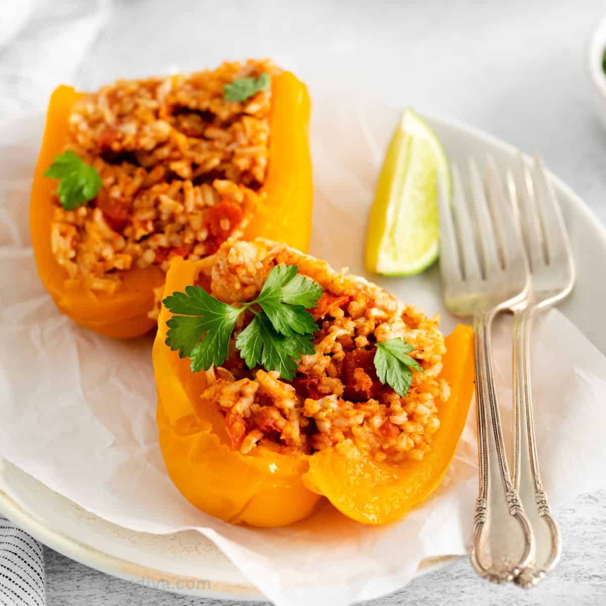 Close up of Instant Pot Stuffed Peppers.