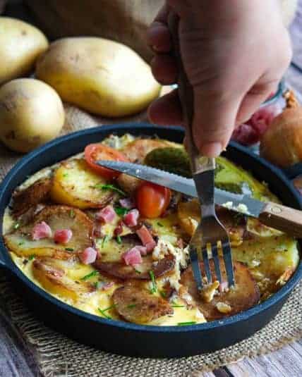 Close up of Bauernfrühstück - German Farmers Breakfast.