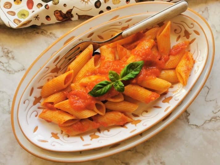 Penne pomodoro with tomato basil sauce.