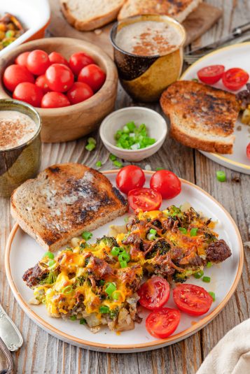 A display of Broccoli and Sausage Breakfast Casserole.
