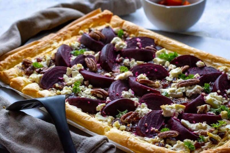 Beetroot and Feta Tart made with puff pastry.