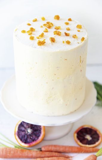 Full shot of whole Citrus Sunshine Carrot Cake.