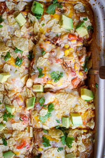 A display of Chicken Taco Casserole.