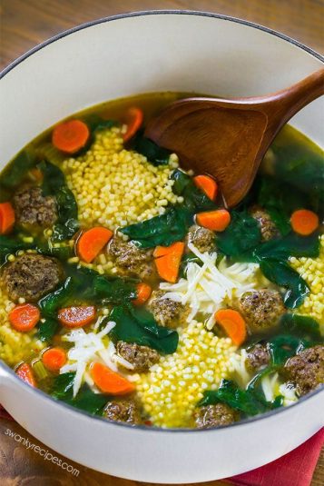 Italian Wedding Soup pasta with beef meatballs.