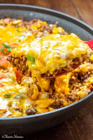 A display of a Mexican Beef And Rice Casserole.