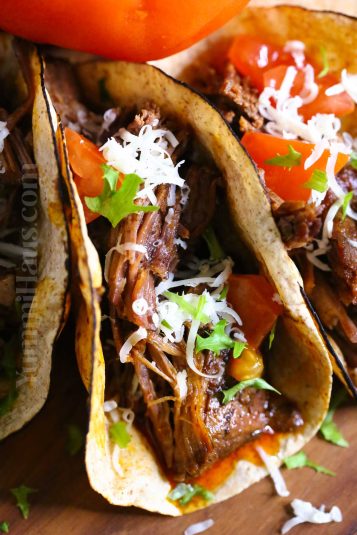 Close up of a Slow Cooker Shredded Beef.