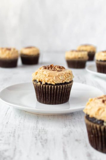 Rich, dark, and moist chocolate cupcakes topped with fluffy, creamy, and smooth peanut butter frosting. Simple yet irresistibly delicious.