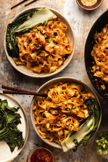 Top view of Garlic Chili Oil Noodles.