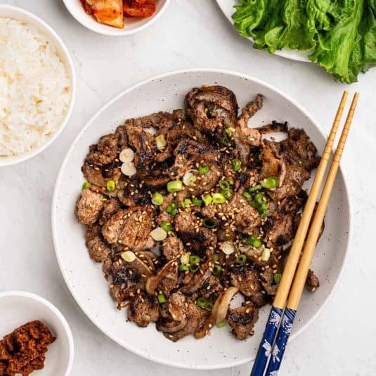 Overhead view of Korean Beef Bulgogi.