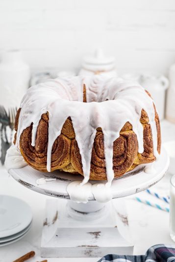 A display of Cinnamon Roll Bundt Cake.