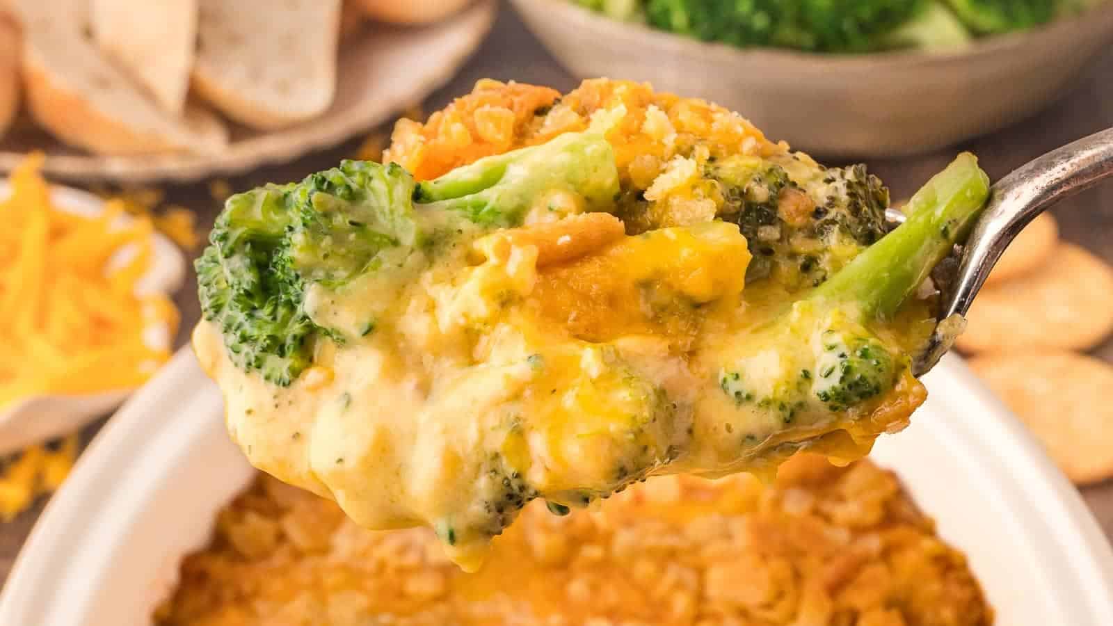 Close up shot of Southern Broccoli Casserole.