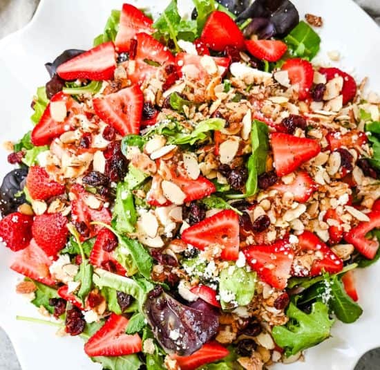Close up of Strawberry Spring Mix Salad.
