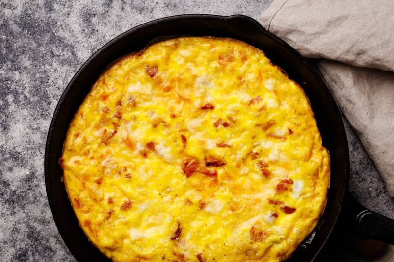 Frittata in a cast iron skillet.