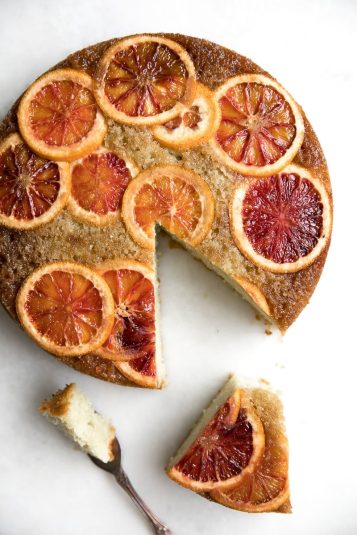 Overhead view of Blood Orange Upside Down Cake.