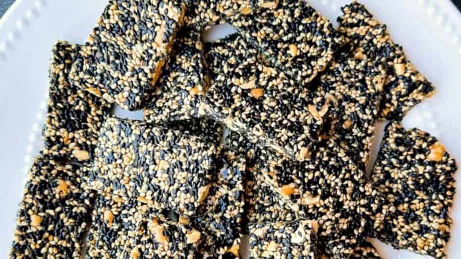 Crunchy and nutty Chinese sesame brittle candy recipe.