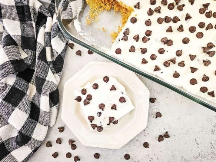 Overhead view of a Chocolate Chip Cheesecake.